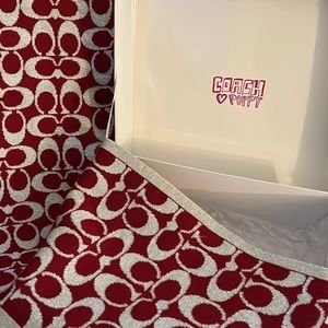 Beautiful Coach scarf, red with silver threading. Dress up or down! NEW